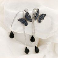 1Pair New Women Rhinestone Butterfly Drop Long Tassel Ear Stud Earrings jep N3