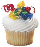 Primary Colors Curling Ribbon Cupcake Picks - 12 ct