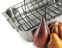 Culina Oven to Stove 16 Roaster Pan Tri-ply Stainless Steel with Non-stick Roasting Rack and Bonus Carving Set. N2