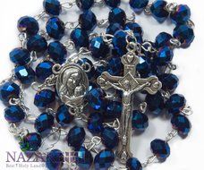 Christian Rosary With Deep Blue Crystals Beads Jerusalem Necklace Jesus Crucifix Holy Land