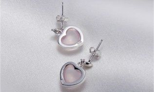 New Womens 925 Sterling Silver Pink Crystal Rose Quartz Heart Ear stud Earrings N3