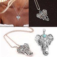 Vintage Retro Silver Elephant Charm Pendant Turquoise Chain Choker Necklace Gift N9