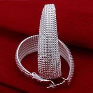 Women Fashion 925 Sterling Silver Plated Hoop Mesh Dangle Earring Studs Jewelry N3