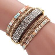 AutumnFall&reg; Women Bohemian Bracelet Woven Braided Handmade Wrap Cuff Magnetic Clasp (Gold) N12