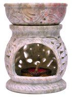 Artist Haat Handcrafted Soapstone Aroma Diffuser with Floral Carving Work (Beige, 11.43x7.62x7.62 cm Approx.) N3