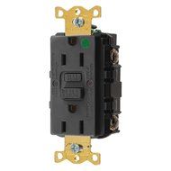 Hubbell GFRST82BK Gfci Receptacle, 15 Amps, Nema Configuration: 5-15R, Decorator, Self-Testing: YES, Black