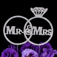 LOVENJOY with Gift Box Mr Mrs Diamond Ring Crystal Rhinestone Wedding Engagement Cake Topper