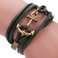 AutumnFall&reg; Multilayer Leather Handmade Rope Wristband Anchor Bracelet Bangle (Black) N10