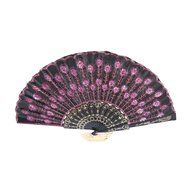 Weixinbuy Chinese Retro Folding Hand Held Fabric Fan Embroidered Peacock Party Decor N8