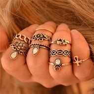 10Pcs/set Vintage Gold Silver Carved Crystal Moon Midi Knuckle Ring New N4