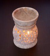 Artist Haat Handcrafted Soapstone Aroma Diffuser with Floral Carving Work (Beige, 11.43x7.62x7.62 cm Approx.) N4