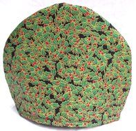 Handmade Red Christmas Holly Print Fabric Tea Cozy Lined and Padded Cosy