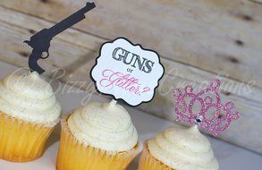 12 GUNS OR GLITTER - Gender reveal baby shower Cupcake Toppers (12 toppers)