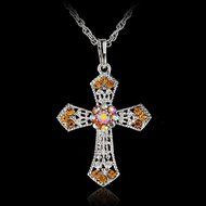 Silver Rhinestone CROSS With Sweater Chain Crystal Pendant Necklace Xmas Gifts N5