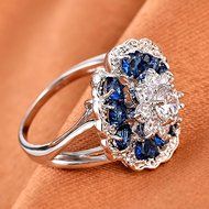Stunning Women 925 Silver Sapphire Gem Solitaire Cluster Ring Engagement Jewelry (9)