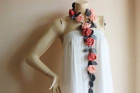 Coral and Grey Necklace-Summer Necklace-Salmon Coral and Grey Necklace-Rose Lariat Scarf-Rose Necklace N4