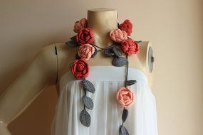 Coral and Grey Necklace-Summer Necklace-Salmon Coral and Grey Necklace-Rose Lariat Scarf-Rose Necklace N5