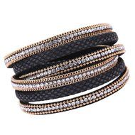 AutumnFall&reg; Stackable Rhinestone and Alloy Studs Black PU Leather Wrap Bracelet (Black) N6