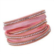 AutumnFall&reg; Stackable Rhinestone and Alloy Studs Black PU Leather Wrap Bracelet (Black) N7