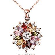Women 18K Rose Gold Plated Colorful Gem Elegant Flower Pendant Necklace Jewelry