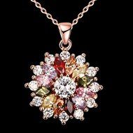 Women 18K Rose Gold Plated Colorful Gem Elegant Flower Pendant Necklace Jewelry N2