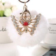 AutumnFall&reg; Rabbit Fur Ball Rhinestone Butterfly Keychain Bag Plush Key Ring Car Key Pendant (Hot Pink) N8