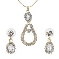 Luxury Engagement/Bridal Jewelry Set Golden Earrings+Crystal Pendant+Necklace N2