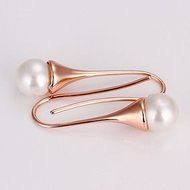 Women Simple 18K Rose Gold Filled Charm Pearl Dangle Drop Evening Prom Earrings N2