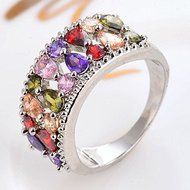 Fashion Jewelry 925 Silver Amethyst Ruby Pink Topaz Gems Cluster Band Rings S925 (6) N2