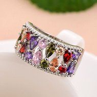 Fashion Jewelry 925 Silver Amethyst Ruby Pink Topaz Gems Cluster Band Rings S925 (6) N3