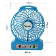 Topwell 4.3-Inch Mini USB 3 Speeds Rechargeable Portable Table Fan Electric Personal Fans 18650 Desktop Fan Hand... N16