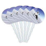 Set of 6 Cupcake Picks Toppers Decoration Sports and Hobbies - Bowling Ball N2