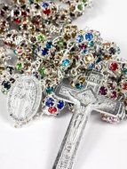Colorful Zircon Beads Silver Rosary Catholic Necklace Miraculous Medal Cross N3