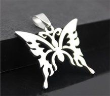Butterfly Womens Men's Silver 316L Stainless Steel Titanium Pendant Necklace ！！ N3