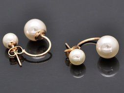 New Fashion Women's Stud Earrings Gold Filled Double White Freshwater Pearl N2