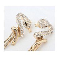 Women Exquisite Chic Snake Shaped Gold Plated Long Tassel Crystal Stud Earrings N4