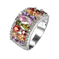Fashion Jewelry 925 Silver Amethyst Ruby Pink Topaz Gems Cluster Band Rings S925 (6) N4
