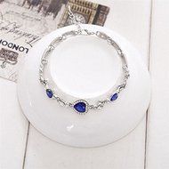 Fashion Women Blue Crystal Rhinestone Heart Charm Bangle Bracelet Jewelry N4