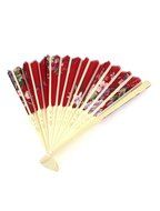 Purple Flower Pattern Bamboo Hollow Out Ribs Folding Hand Fan Red