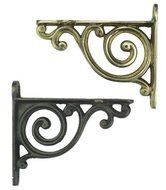 Pair of Small Ornate Bathroom Shelf Brackets with Victorian Scroll Design - Brass or Cast Iron 4 / 10cm (Pair...