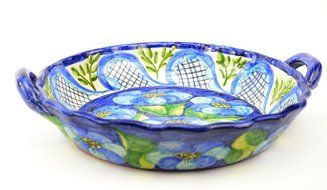 Hand-Painted Ceramic Pie Dish, Mediterranean Blue and Green