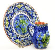 Hand-Painted Ceramic Pie Dish, Mediterranean Blue and Green N2