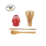 BambooMN Brand - Matcha Green Tea Whisk Set - Whisk + Scoop + Tea Spoon + Black Whisk Holder N3