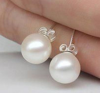 New Fashion 3 Size Women's Real White Freshwater Pearl Ear Stud Earrings Gift 8mm N5