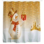 AutumnFall Winter Holiday Snowman Christmas Fabric Shower Curtain Digital Decor with Hooks (180cm180cm, E) N12