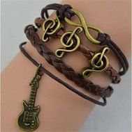 Antique Copper Infinity Guitar Music Friendship Leather Charm Bracelet N2