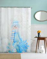 AutumnFall Winter Holiday Snowman Christmas Fabric Shower Curtain Digital Decor with Hooks (180cm180cm, E) N19