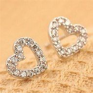 1 Pair Elegant Women Lady Heart Crystal Rhinestone Silver Ear Stud Earrings New N2