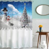 AutumnFall Winter Holiday Snowman Christmas Fabric Shower Curtain Digital Decor with Hooks (180cm180cm, E) N22