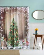 AutumnFall Winter Holiday Snowman Christmas Fabric Shower Curtain Digital Decor with Hooks (180cm180cm, E) N26